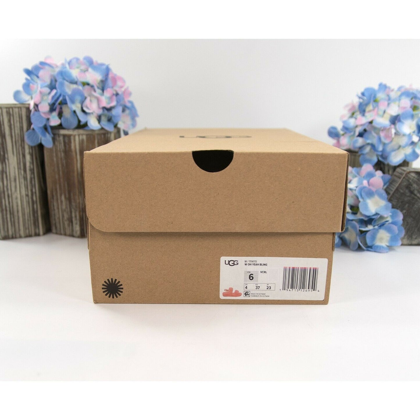 UGG Fluff Oh Yea Coral Bling Sheepskin Fur Slippers Slides Sandals Sz 6 NIB