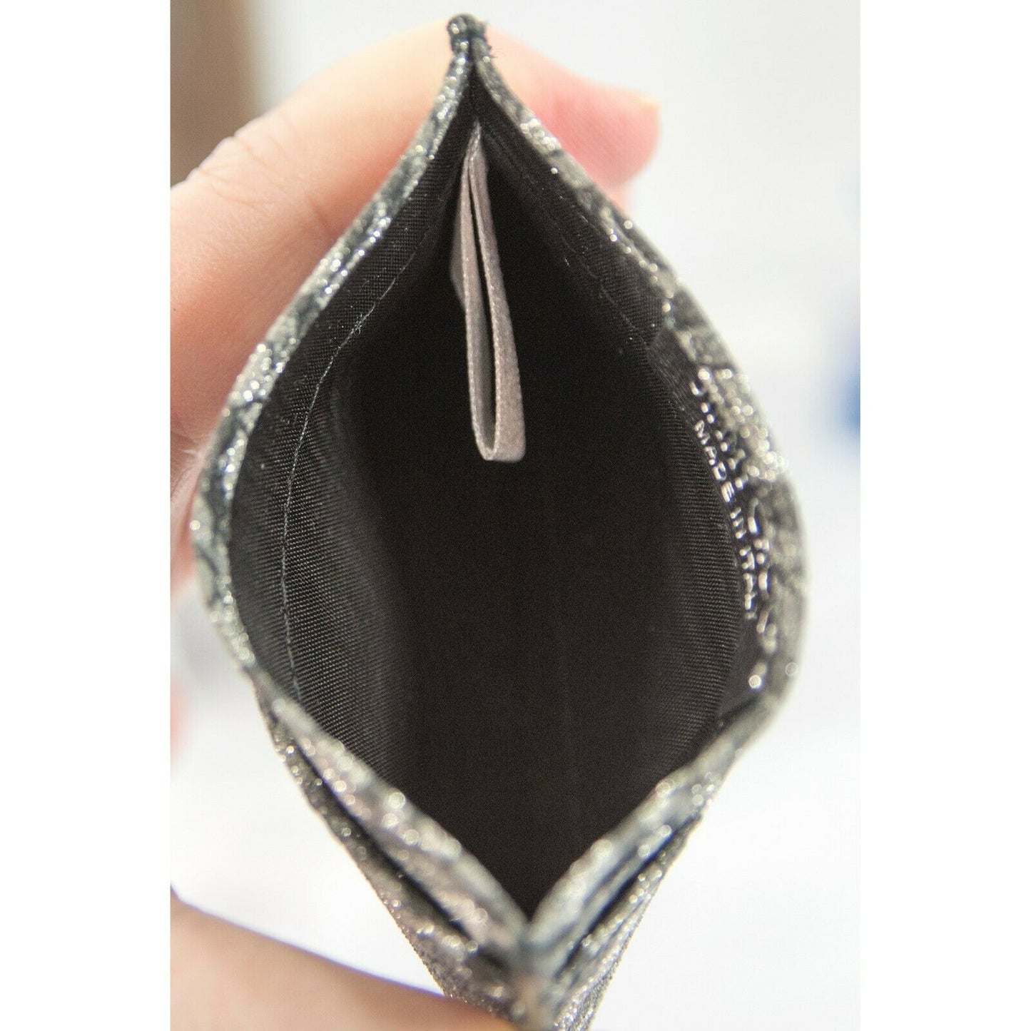 Jimmy Choo Umika Silver Black Grey Monogram Glitter Card Case Holder Wallet NWT