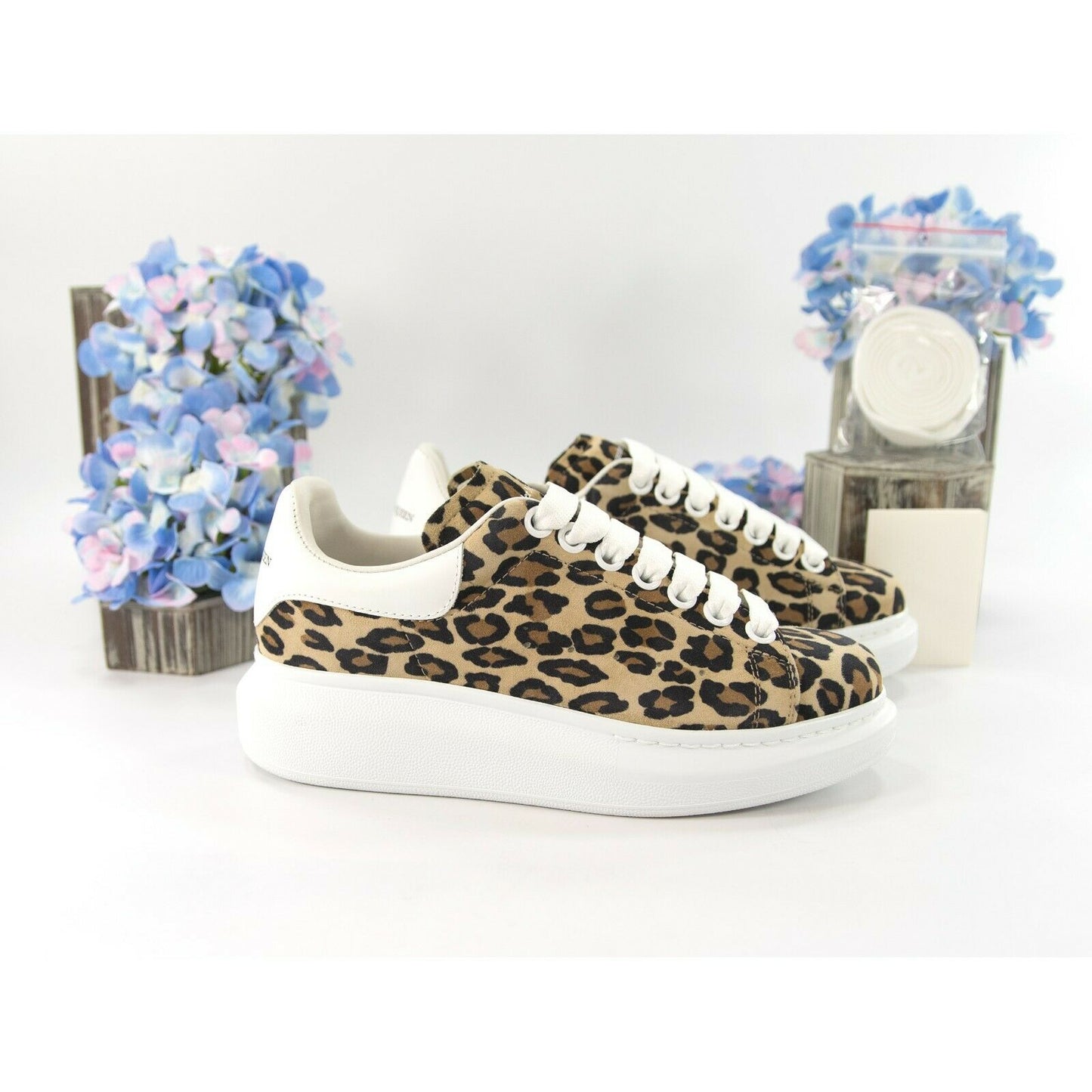 Alexander McQueen Oversized Leopard Suede Lambskin Leather Sneakers 36 NIB