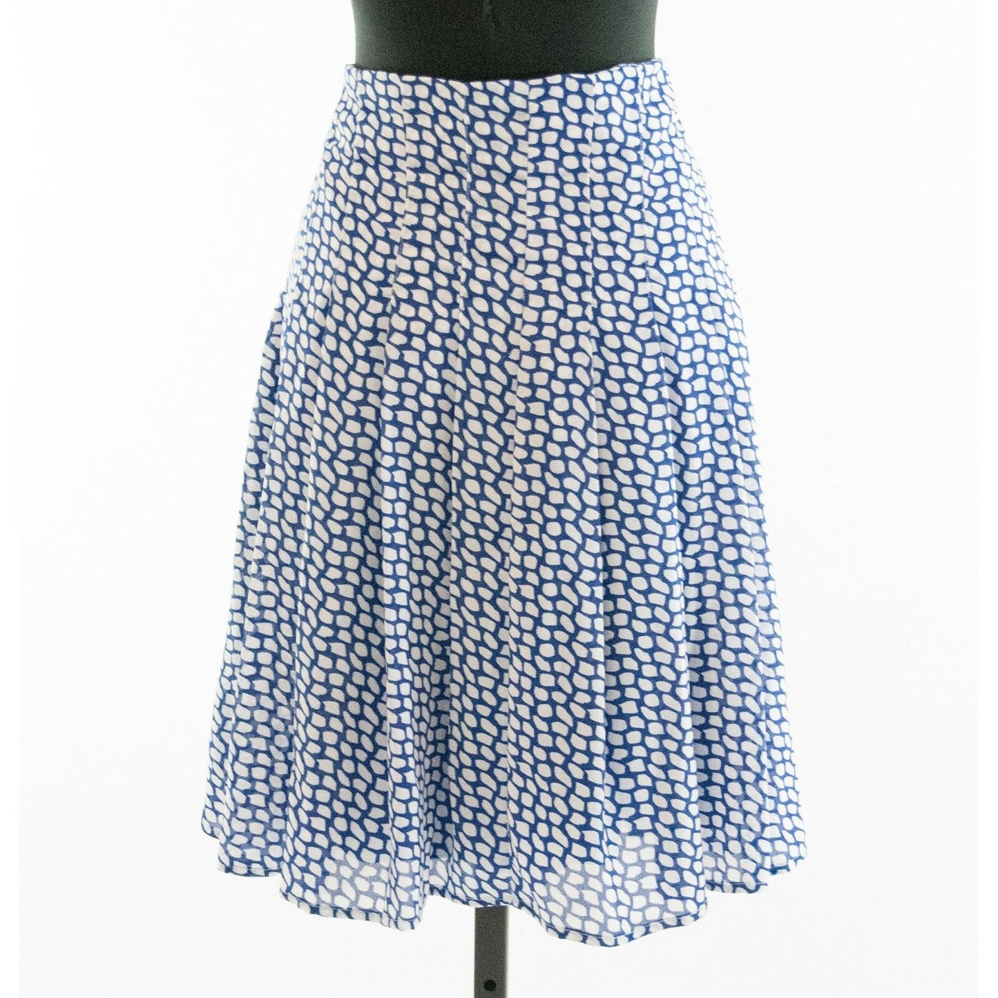 JW Collections Blue White Snake Print Fit Flare Lined Chiffon Skirt L