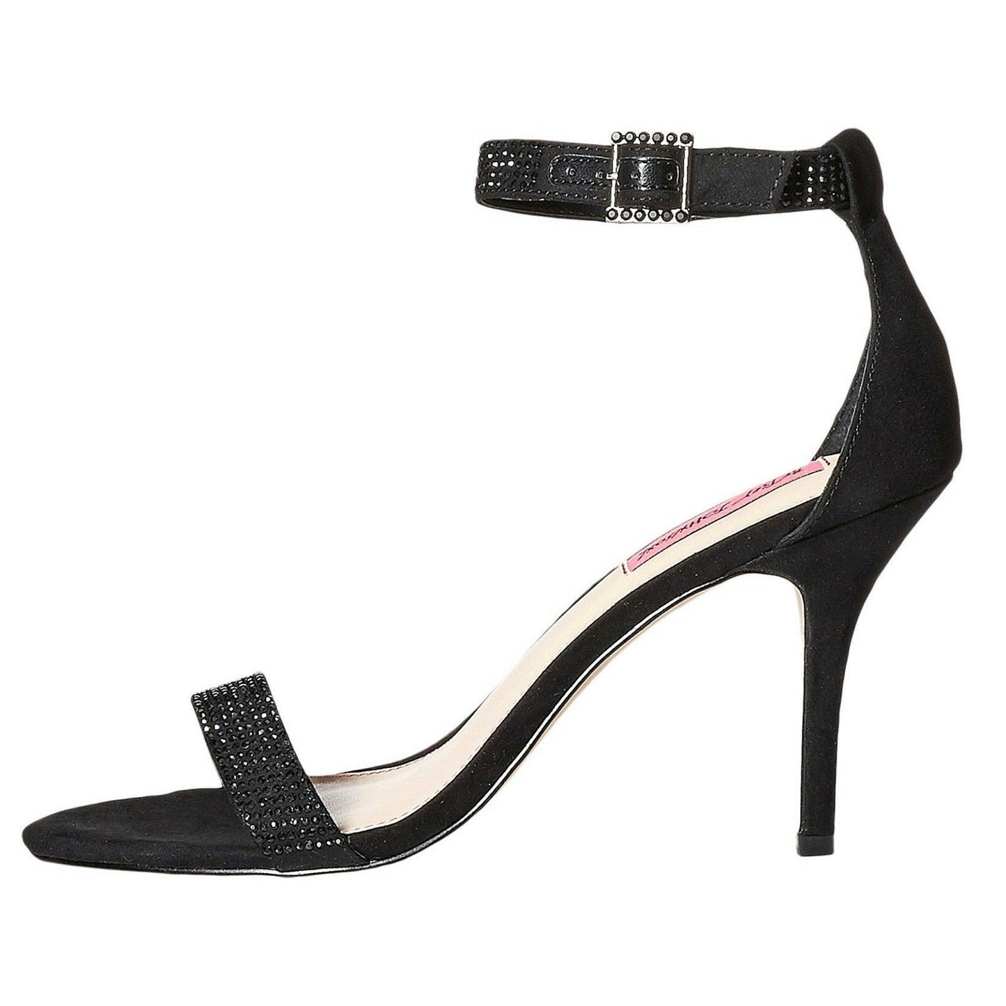 Betsey Johnson Brodway Black Satin Crystal Ankle Strap Heel Pumps 9.5 NIB