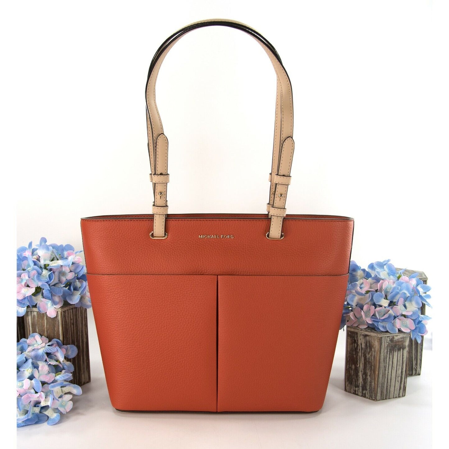 Michael Kors Orange Spice Leather East West Top Zip Pocket Tote Bag NWT