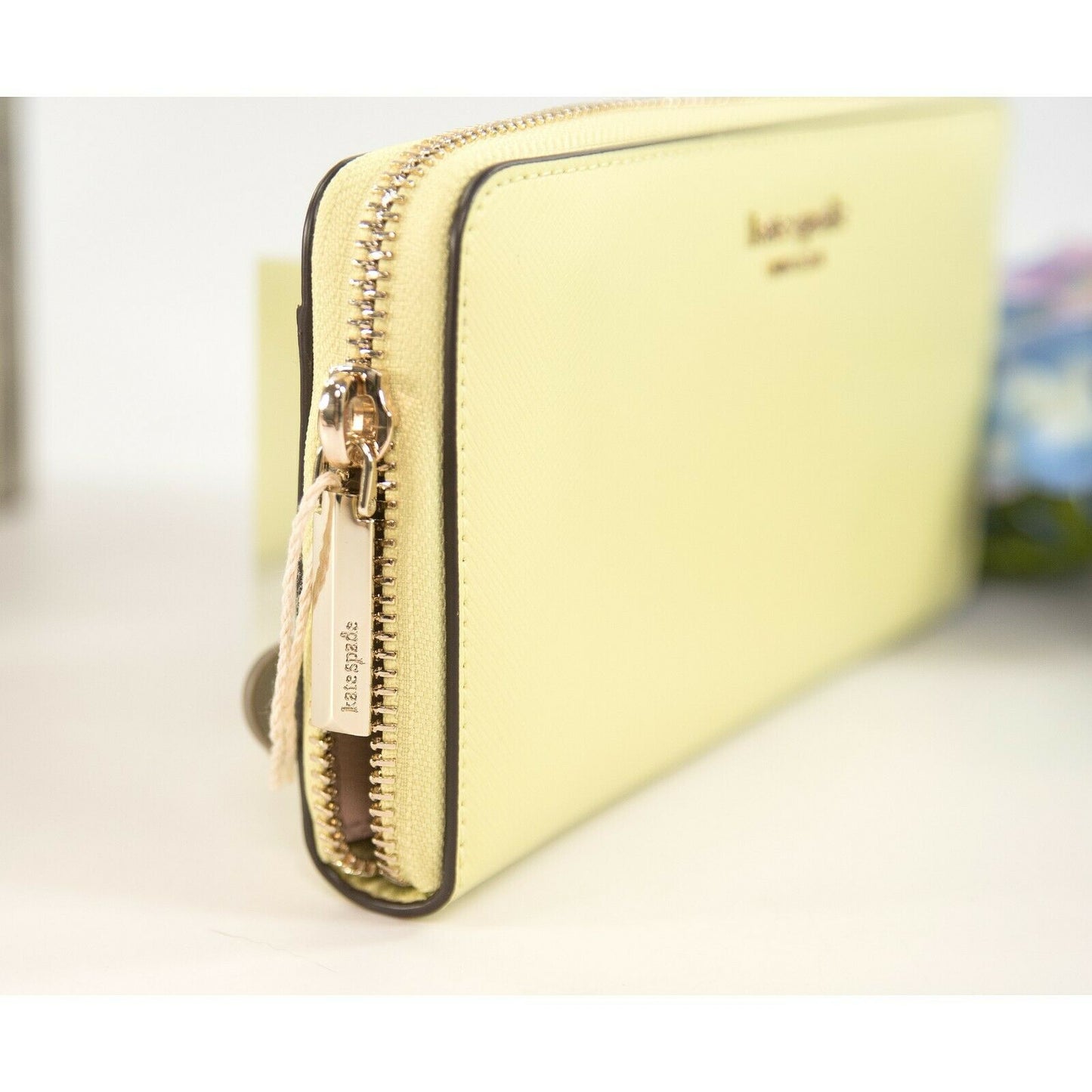 Kate Spade Acid Green Leather Spencer Zip Around Lacey Wallet NWOT