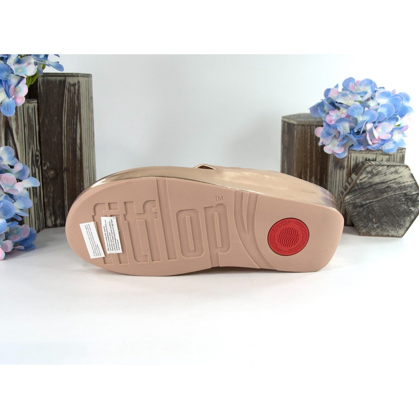 FitFlop Twiss Rose Gold Leather Slides Mule Wedge Sandals Size 39 NIB