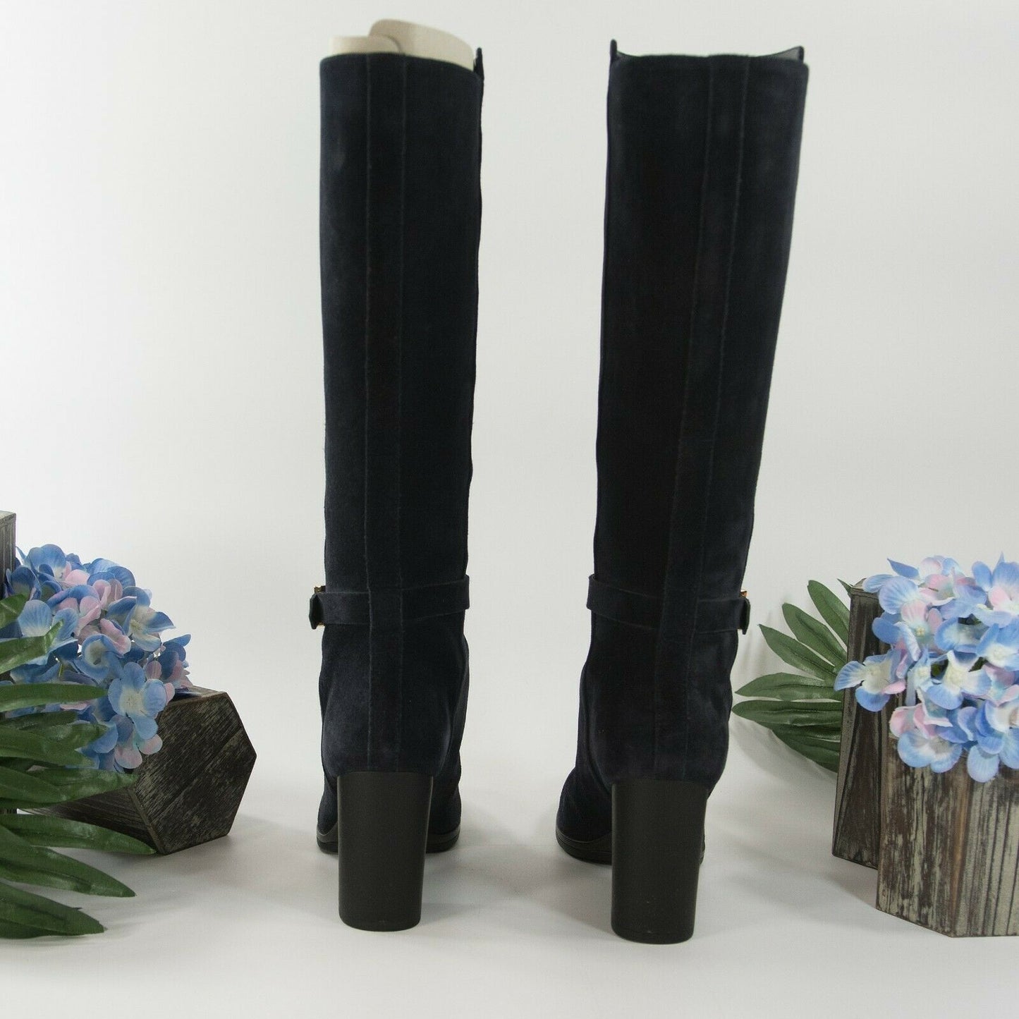 Tods Purple Blue Galassia Suede Knee High Gomma T85 Heeled Boots 37.5 7.5 NIB