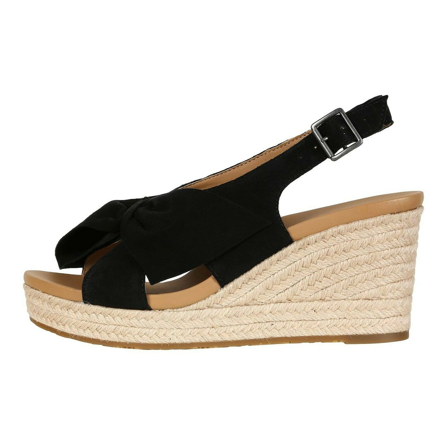 Ugg Camilla Black Suede Bow Front Wedge Heels Sz 8.5 NIB