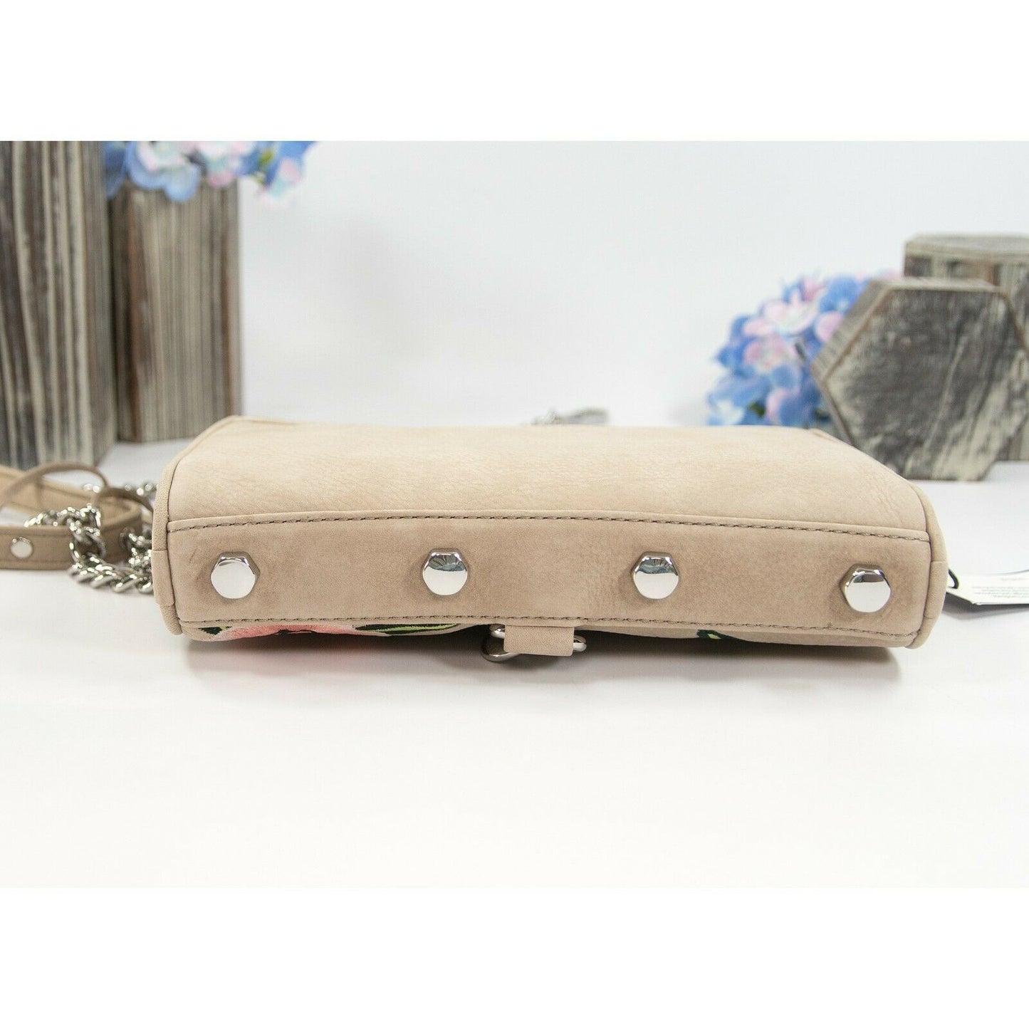 Rebecca Minkoff Mini MAC Sand Nubuck Embroidered Floral Crossbody Clutch Bag