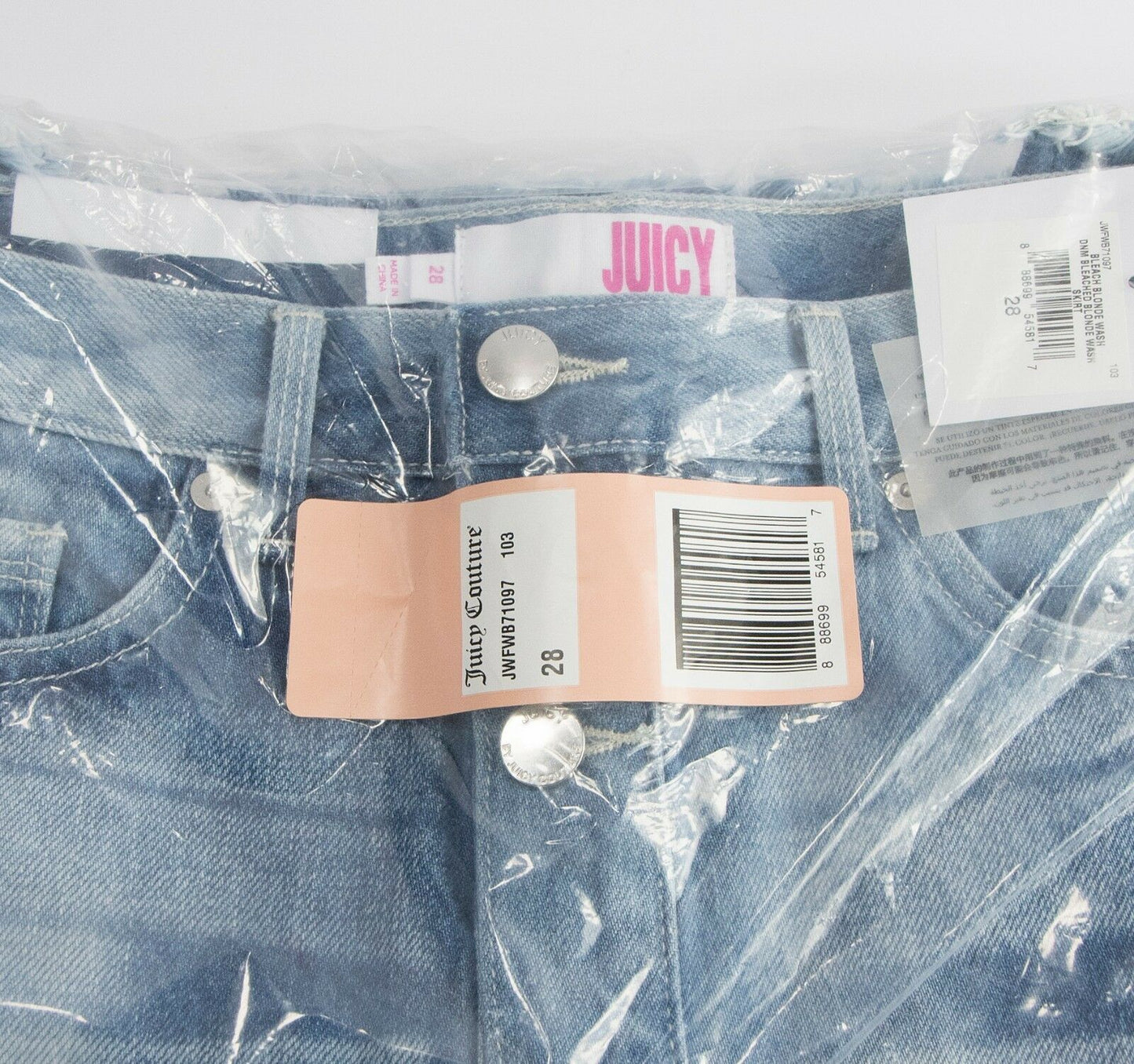 Juicy Couture Black Label Bleach Blonde Tye Dye Denim Jean Mini Skirt 28 NWT