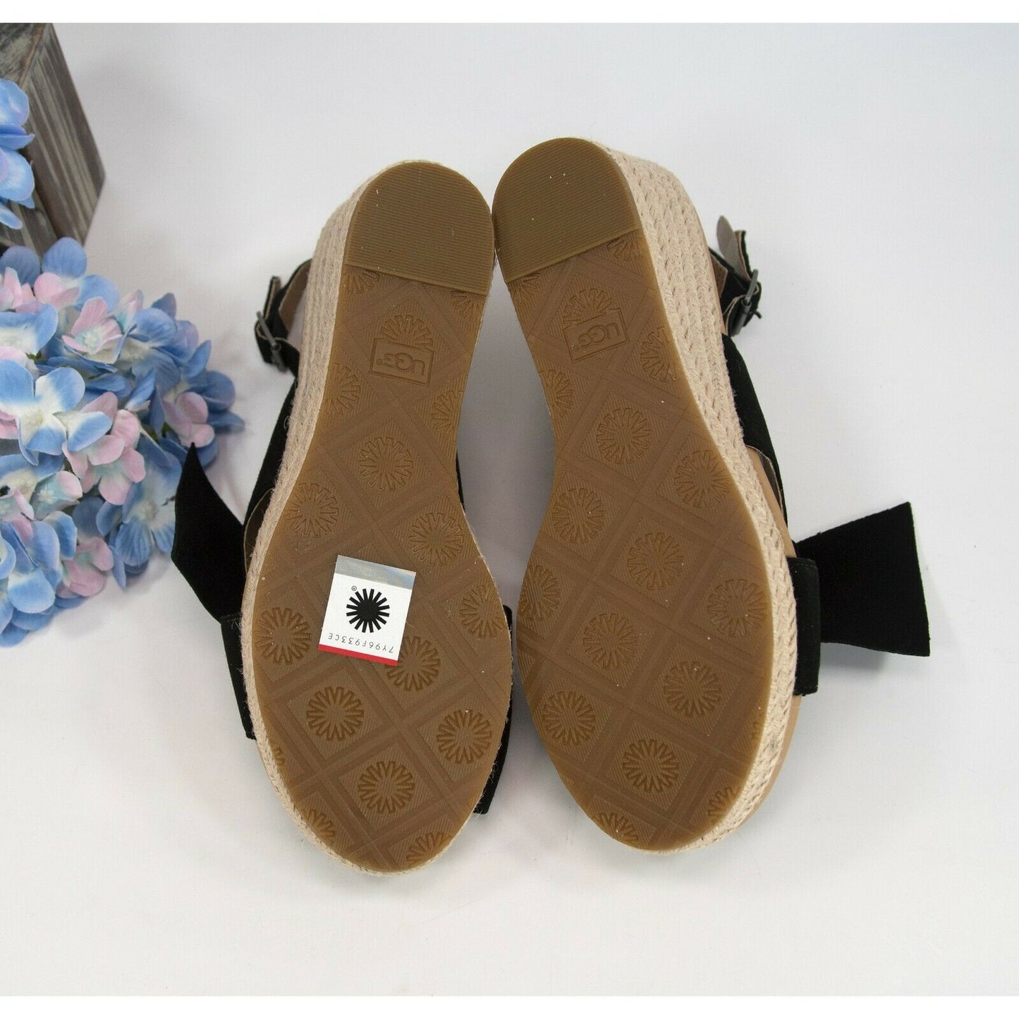 Ugg Camilla Black Suede Bow Front Wedge Heels Sz 8.5 NIB