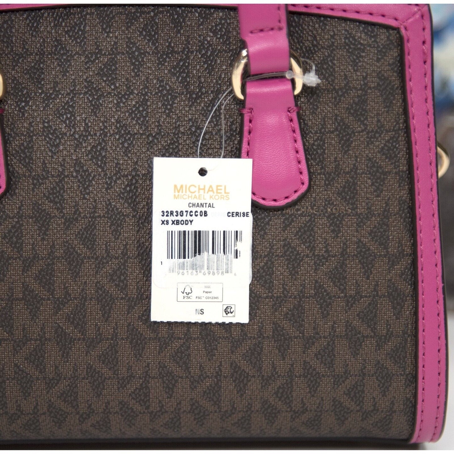 Michael Kors Brown Monogram Cerise Leather Chantal Mini Satchel Bag NWT