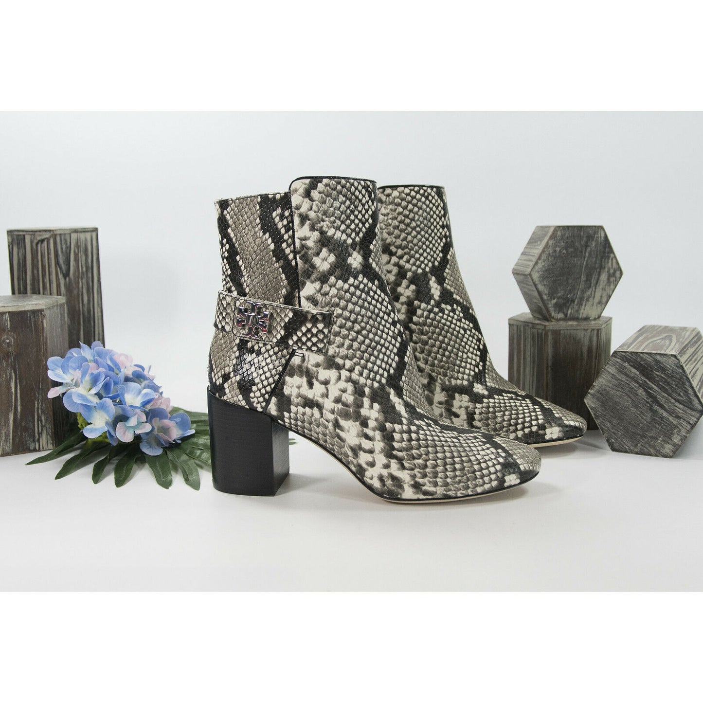 Tory Burch Kira 70MM Warm Roccio Stamped Snake Leather Bootie Boots 8 NIB