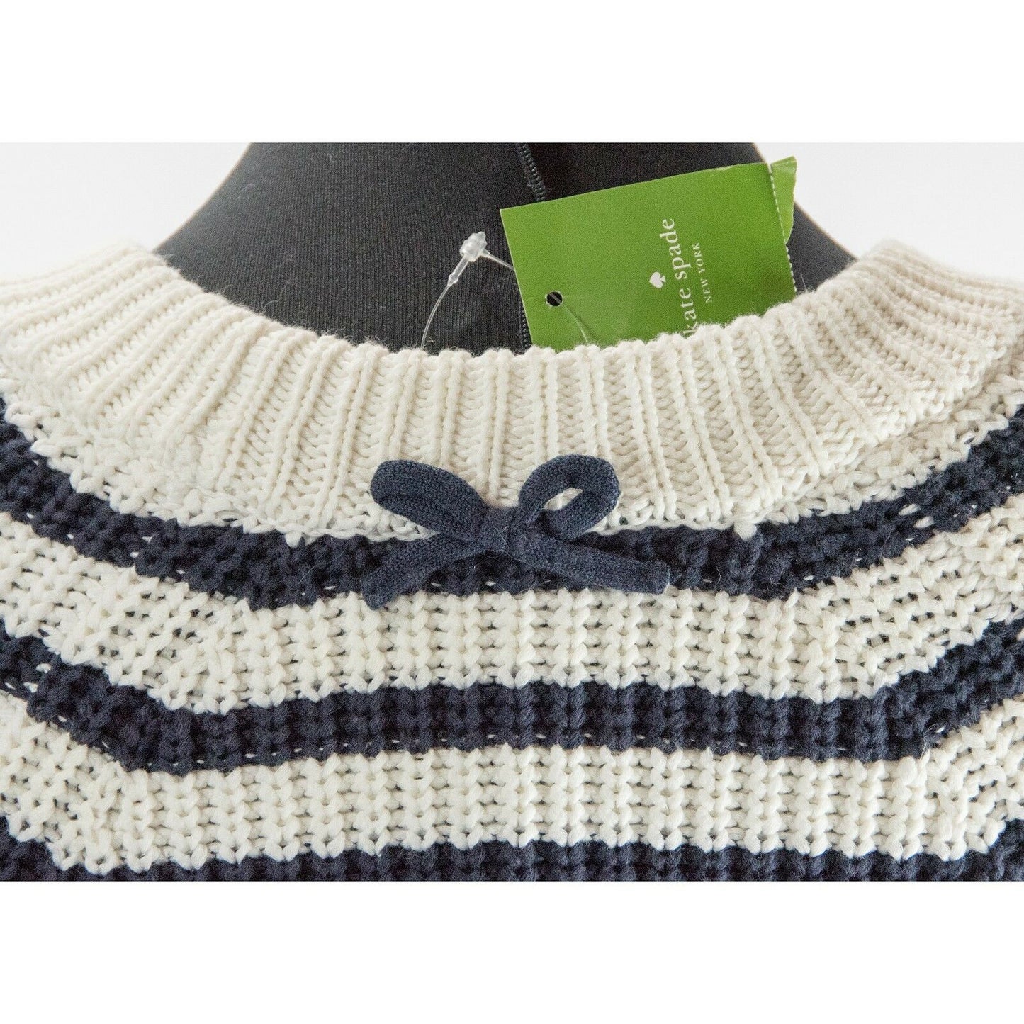 Kate Spade Navy Cream Striped Chunky Transcontinental Express Aura Sweater M NWT