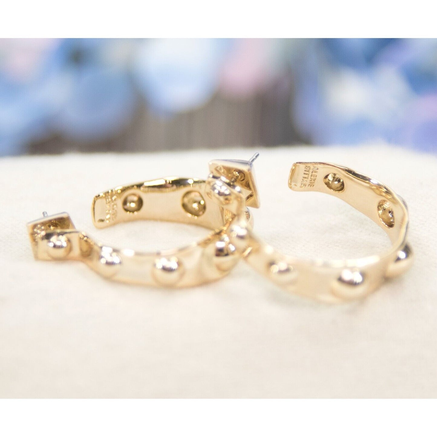 Alexis Bittar Crumpled Metal Medium Gold Plated Hoop Earrings NWT