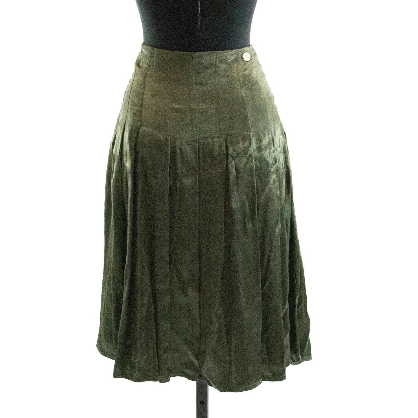 Trussardi Couture Moss Green Satin Pleated Midi Skirt Made in Italy 46 $295
