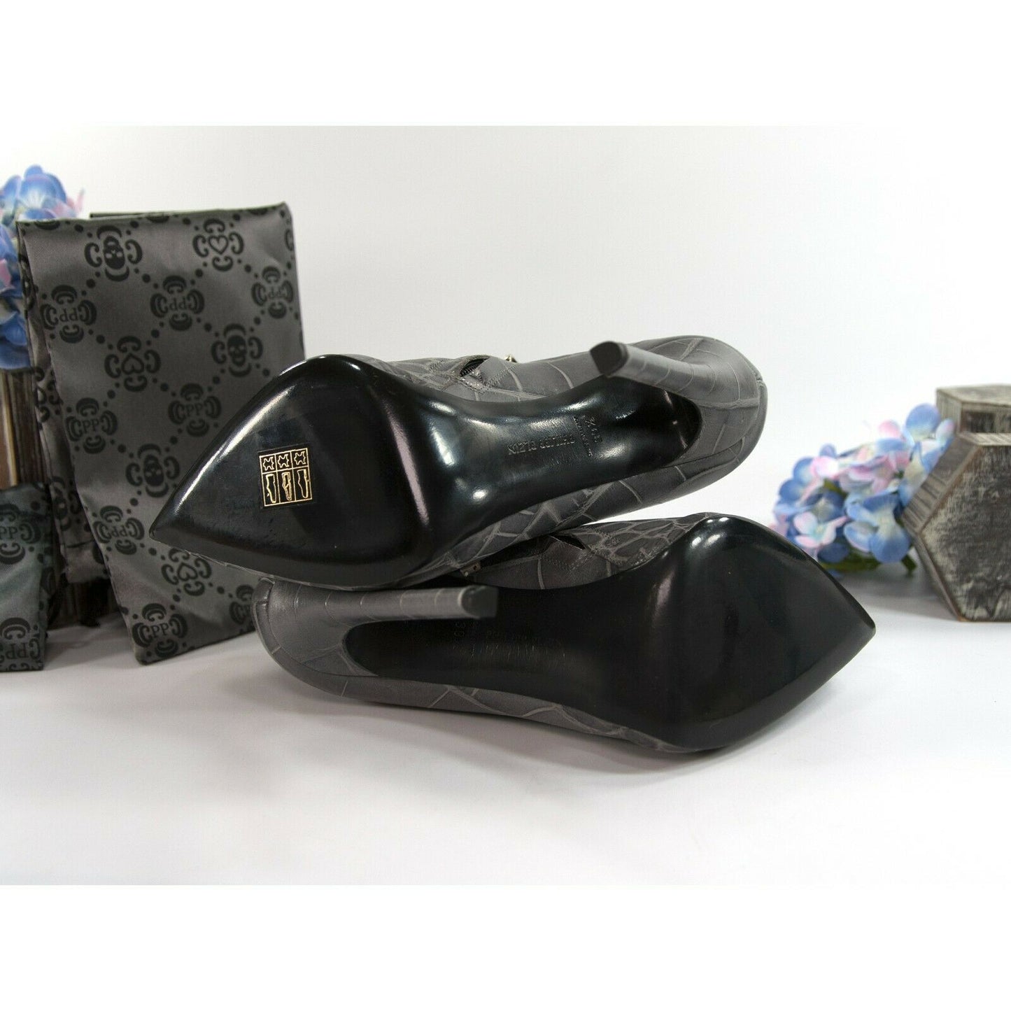 Philipp Plein Limited Edition Grey Reptilia Croc Leather Bootie Heels 39.5 NIB
