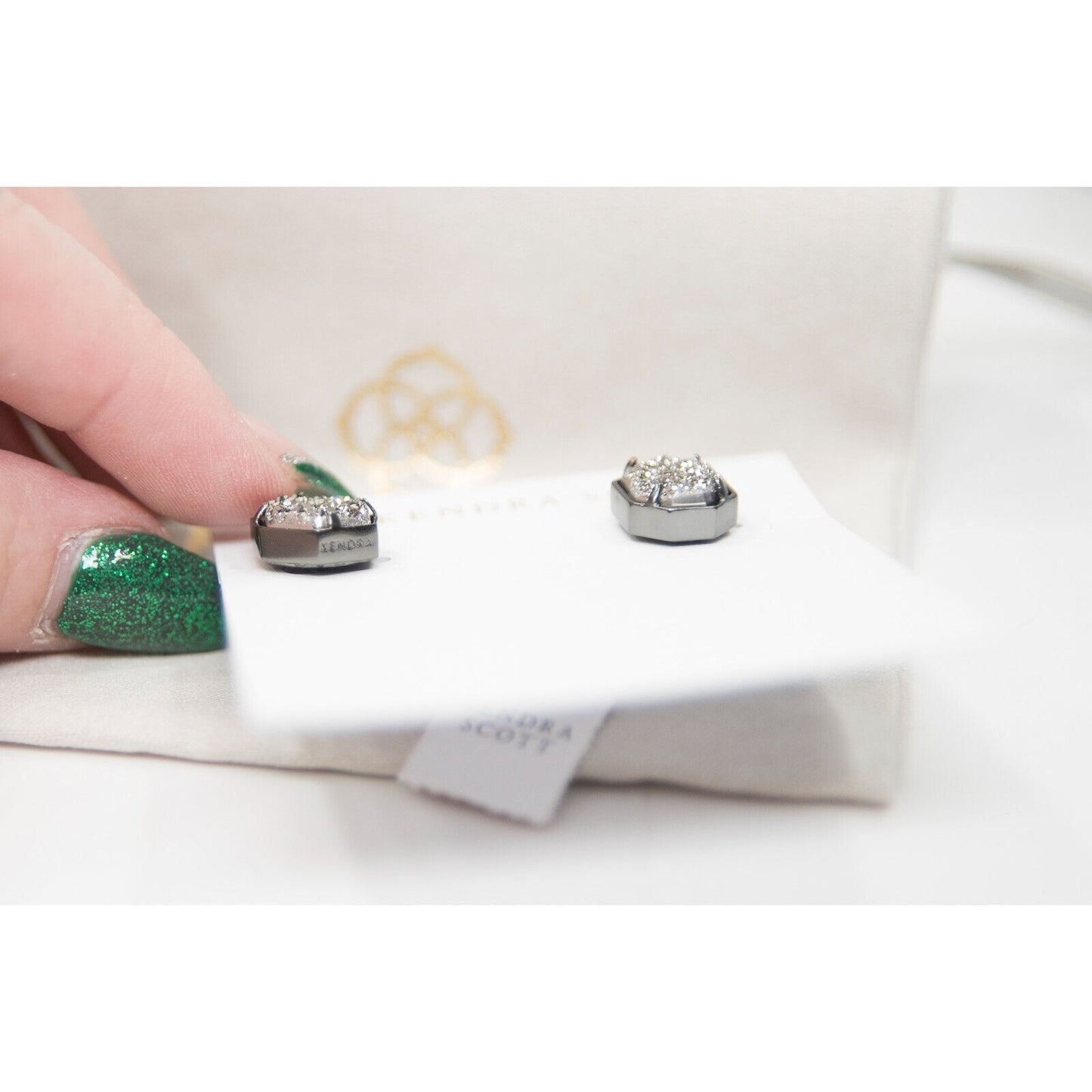 Kendra Scott Taylor Platinum Drusy Gunmetal Stud Earrings NWT