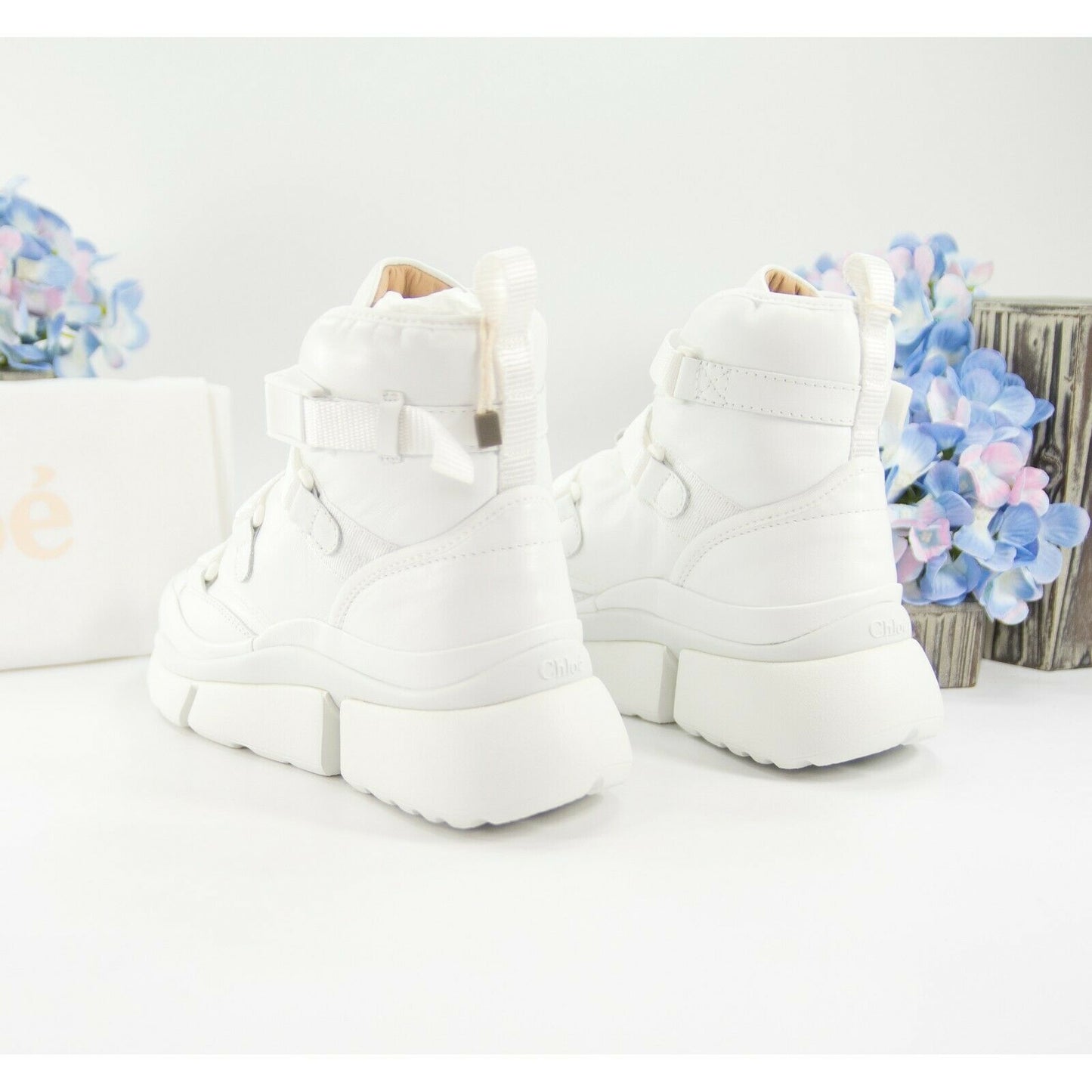 Chloe White Lambskin Leather Sonnie Western High Top Sneakers 36 NIB