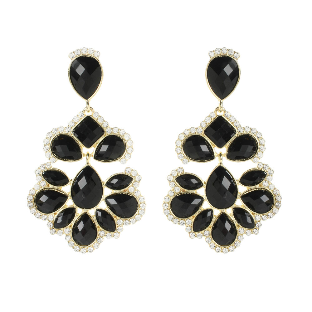 Amrita Singh Nello Star Crystal Black Resin Large Earrings ERC 5087 NWT