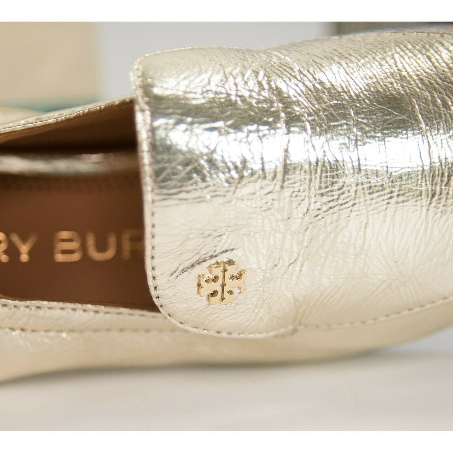 Tory Burch Kira 20MM Spark Gold Metallic Leather Elastic Loafer Sz 6 NIB
