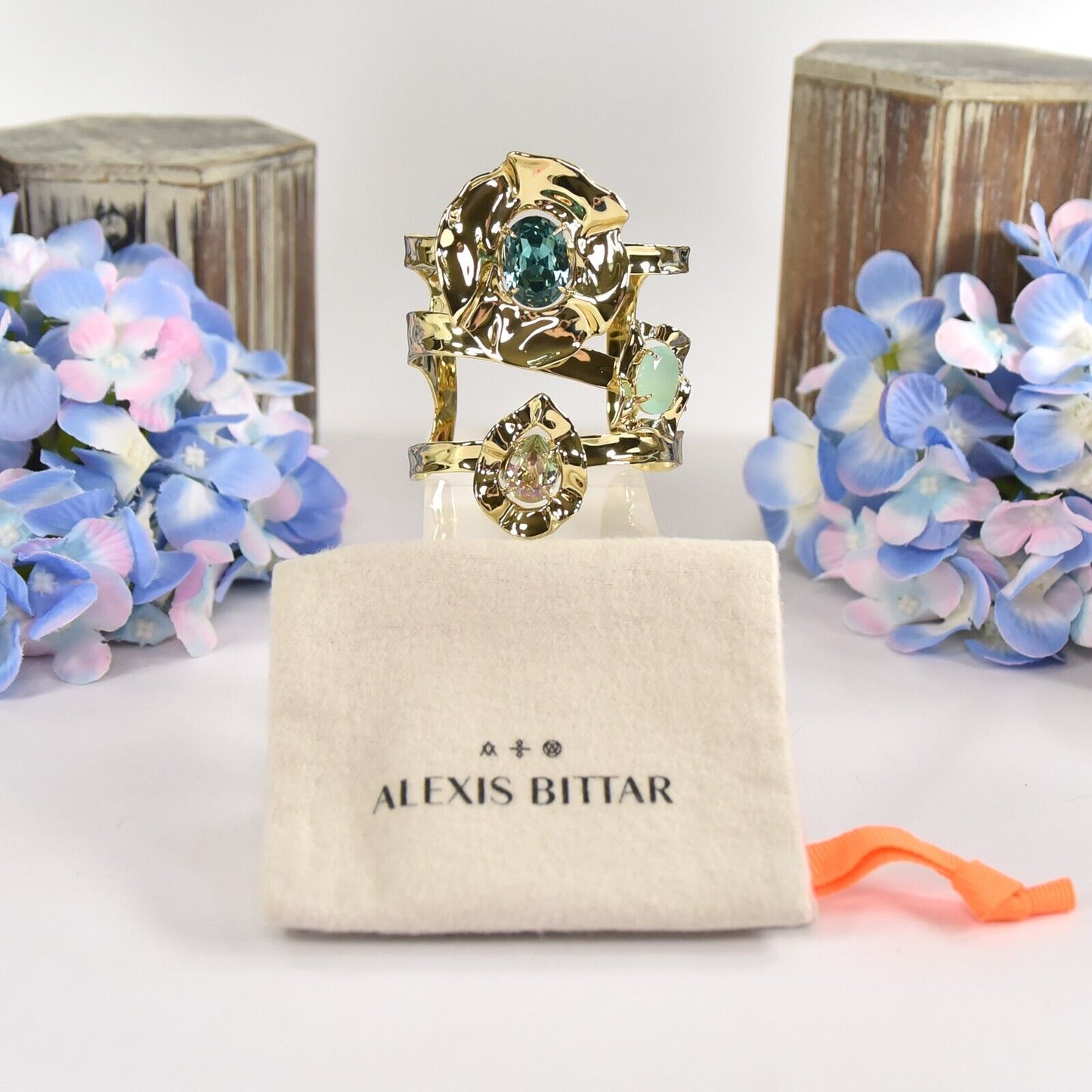 Alexis Bittar Ancient Coin Crystal Cut Out LARGE Cuff Bangle Bracelet NWT