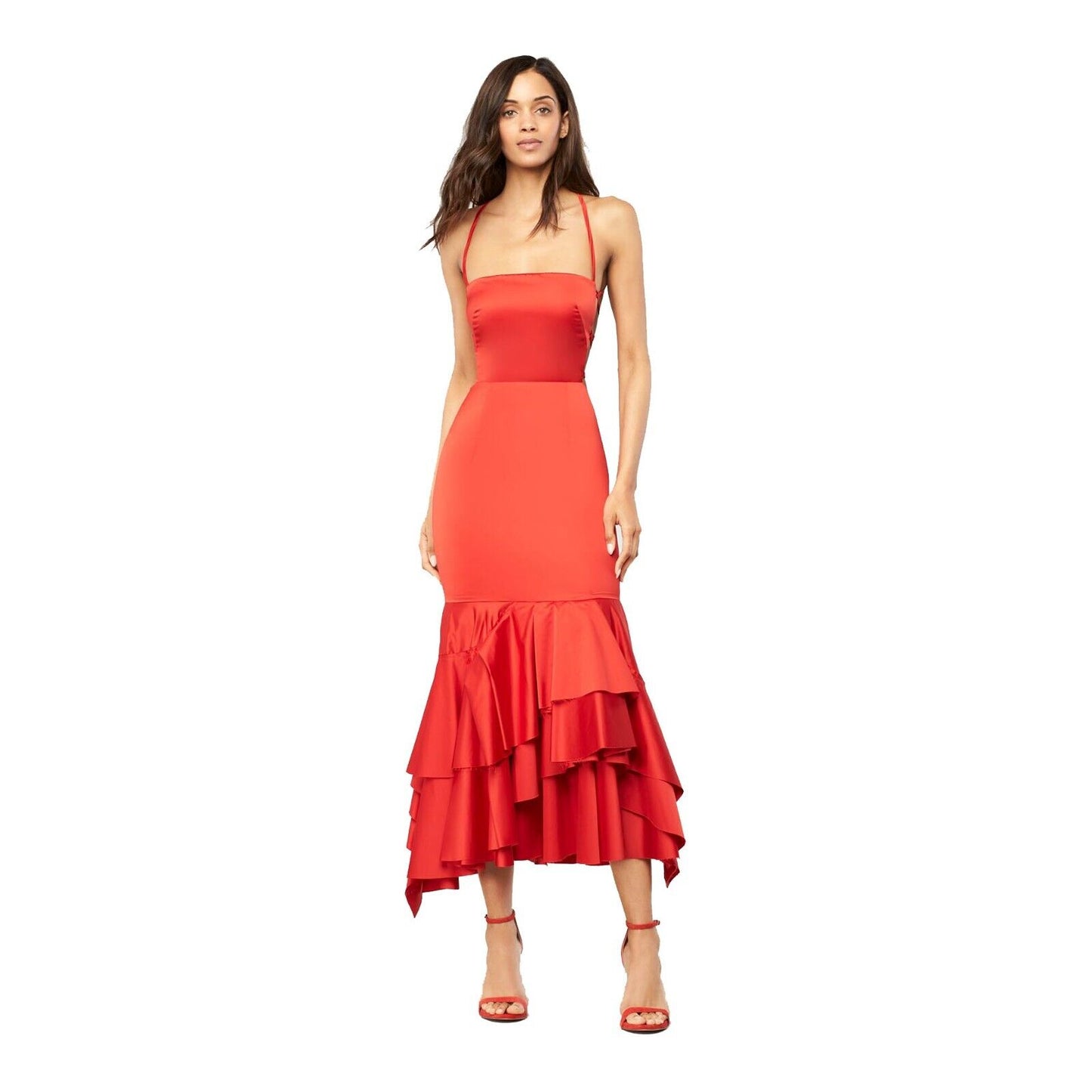 Milly Doria Scarlet Open Back Strappy Flounce Ruffle Apron Dress 8 NWT $650