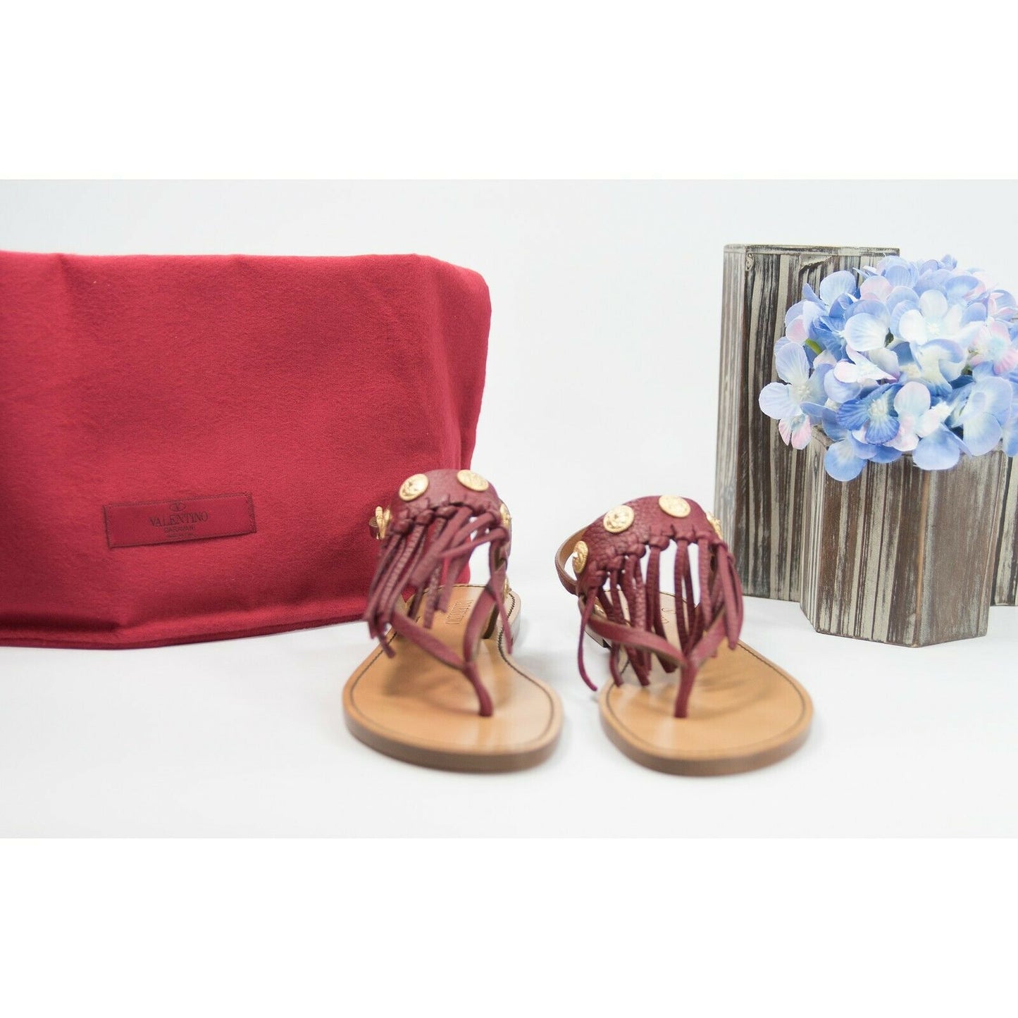 Valentino Scarlet Red Fringe Leather Medallion Flat Sandal 36 NIB
