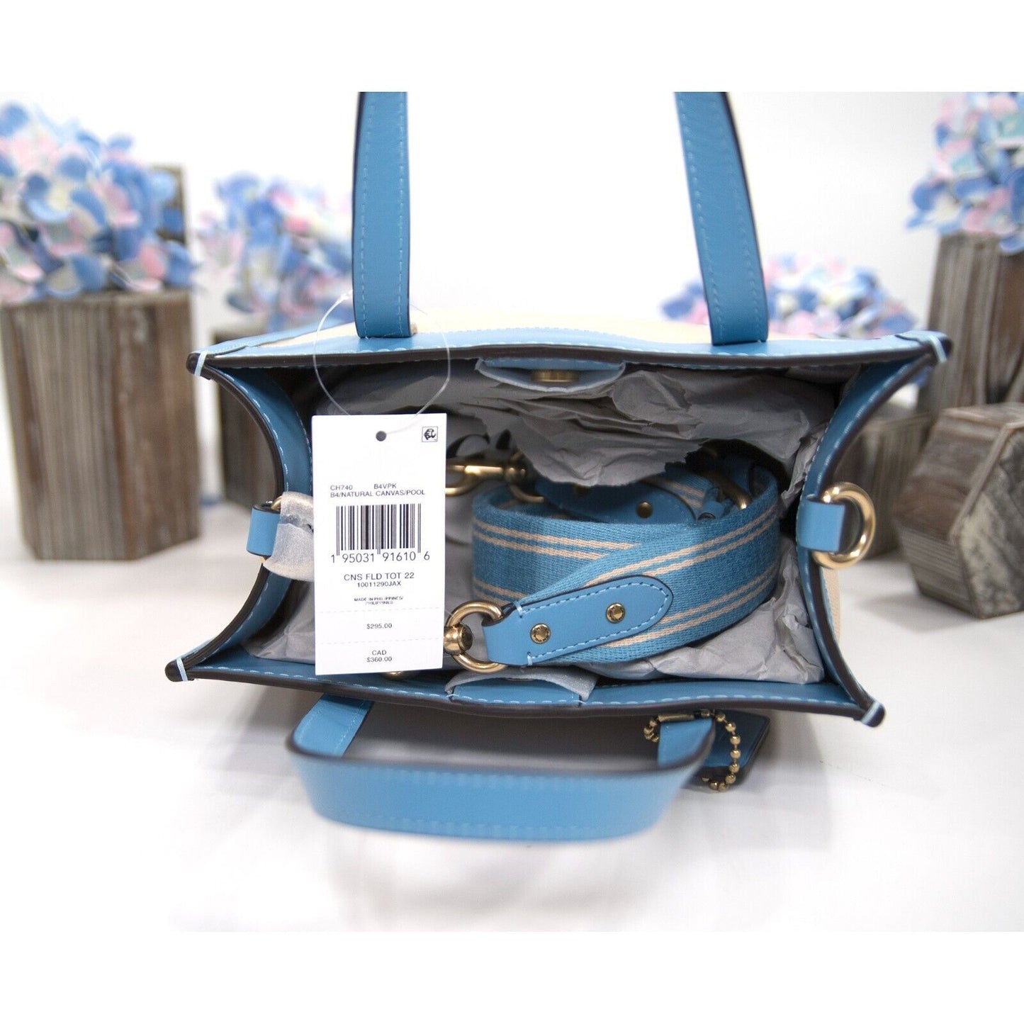 Coach Pool Leather Natural Canvas Field Tote 22 Bag NWT CH740