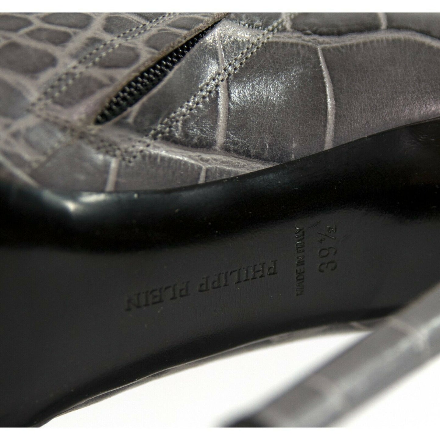 Philipp Plein Limited Edition Grey Reptilia Croc Leather Bootie Heels 39.5 NIB