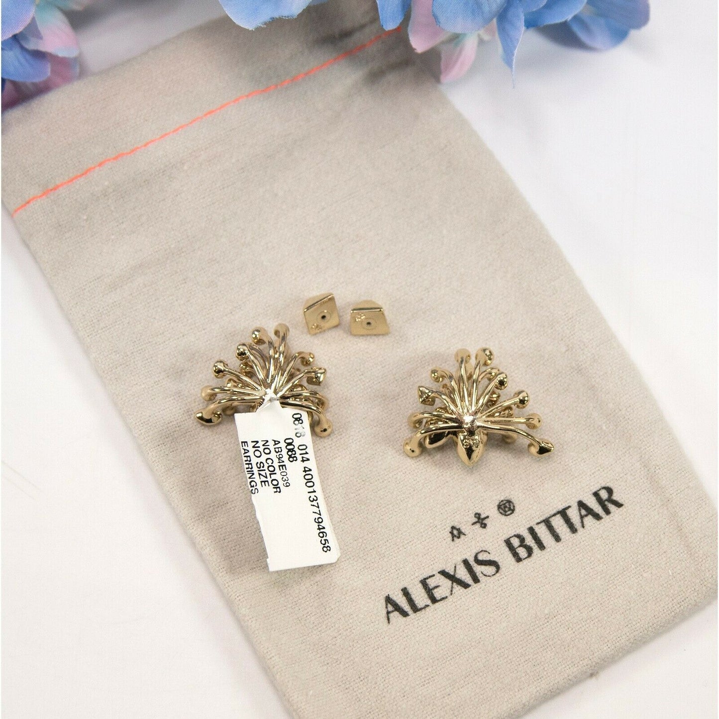 Alexis Bittar Gold Navette Starburst Crystal Large Stud Earrings NWT