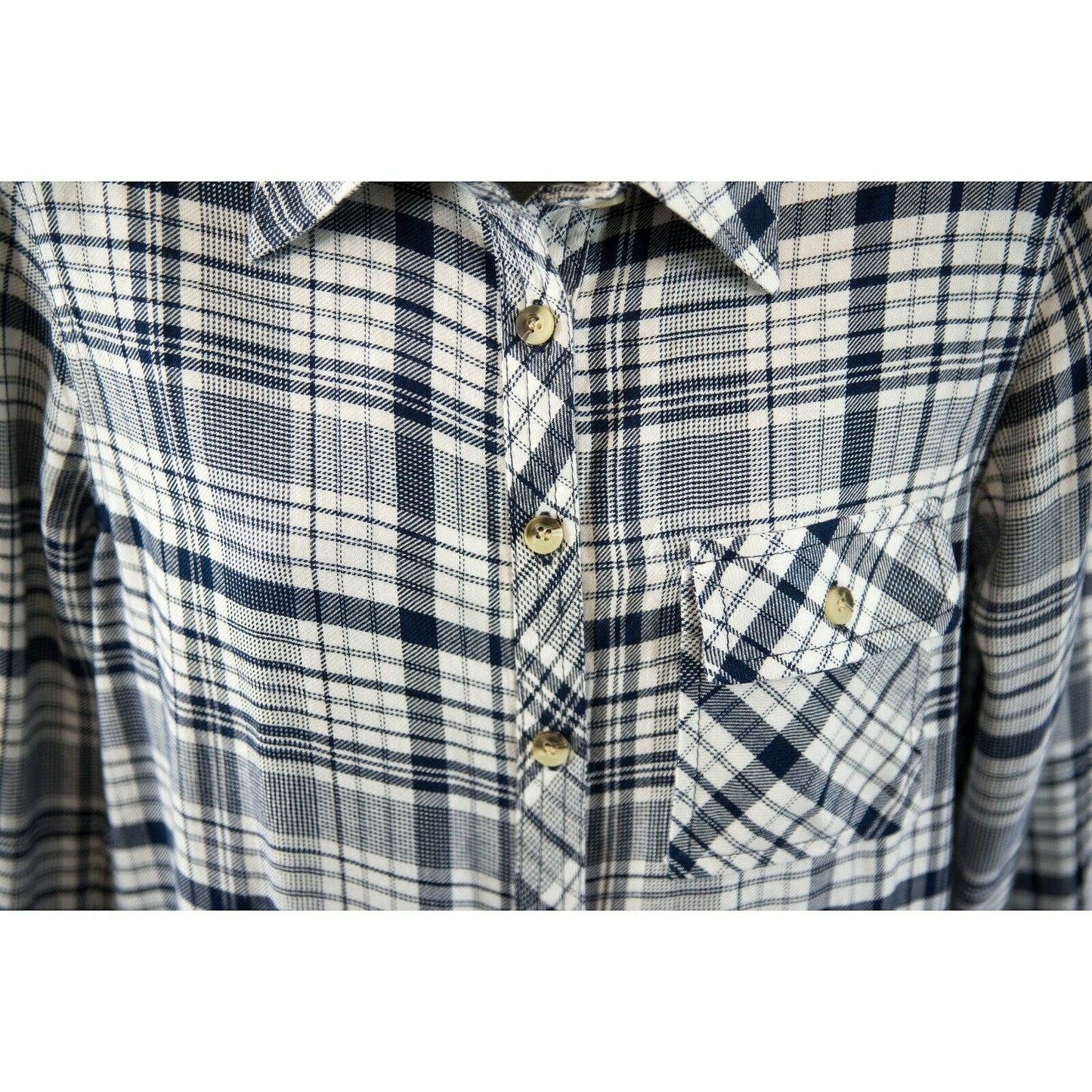 Tolani Emma Plaid Blue Viscose Dip Dye Button Down Blouse NWT $295