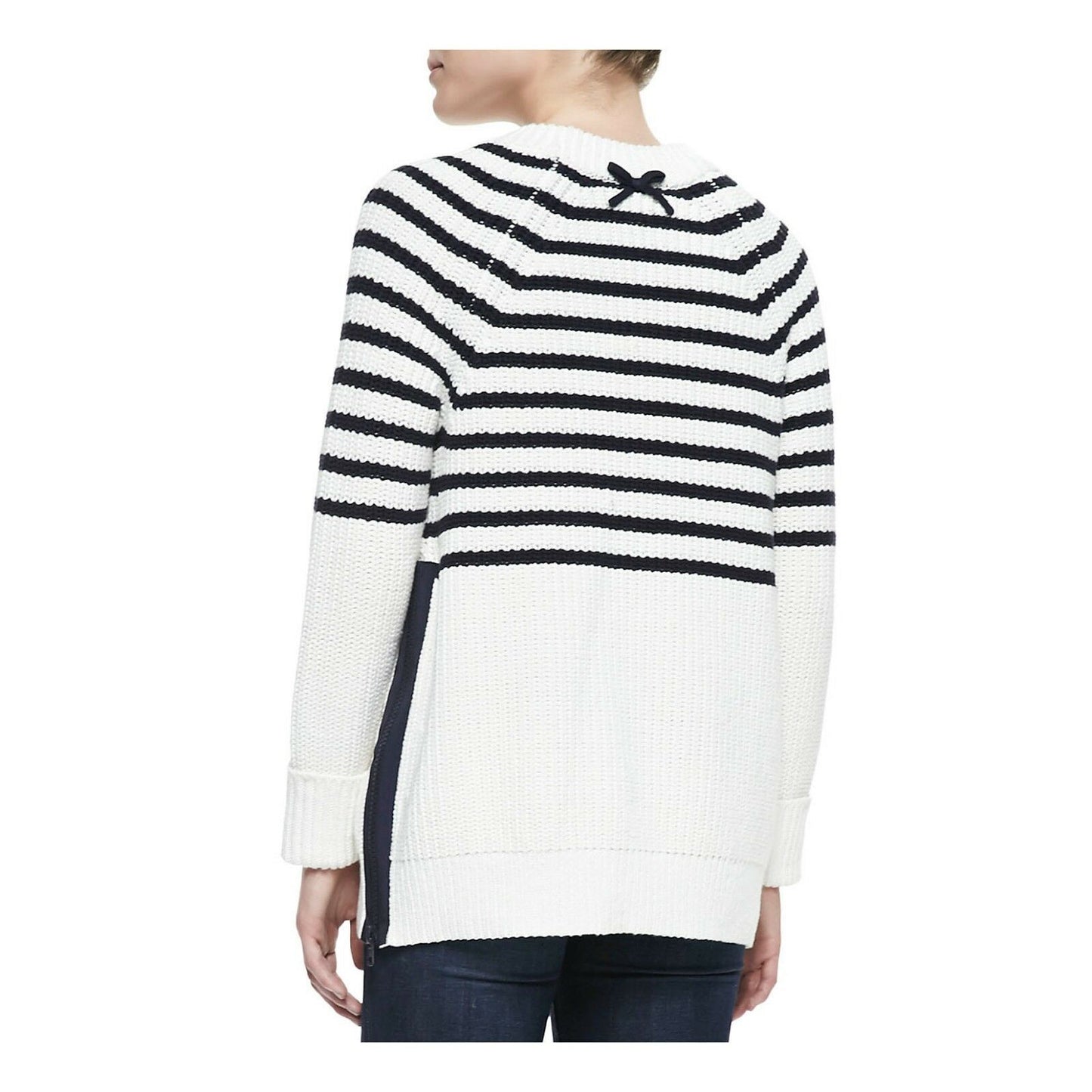 Kate Spade Navy Cream Striped Chunky Transcontinental Express Aura Sweater M NWT