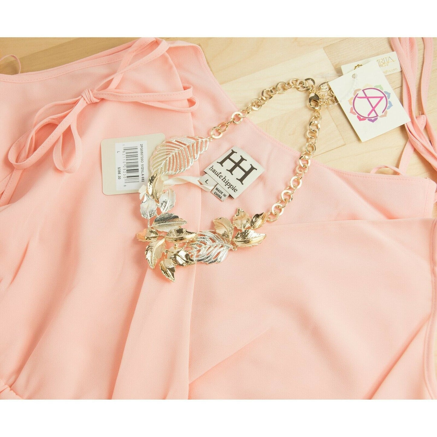 Haute Hippie Magnolia Pink Chiffon Slip Asymmetric Hem Slip Dress $395 LG NWT