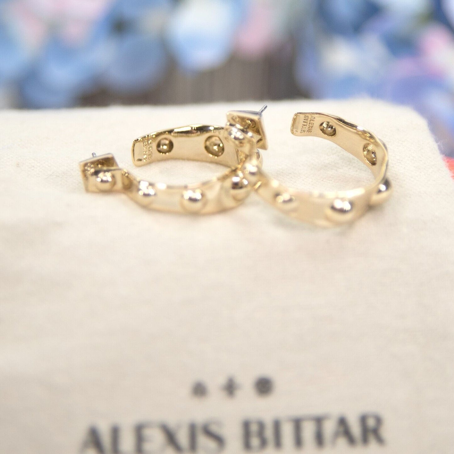 Alexis Bittar Crumpled Metal Medium Gold Plated Hoop Earrings NWT