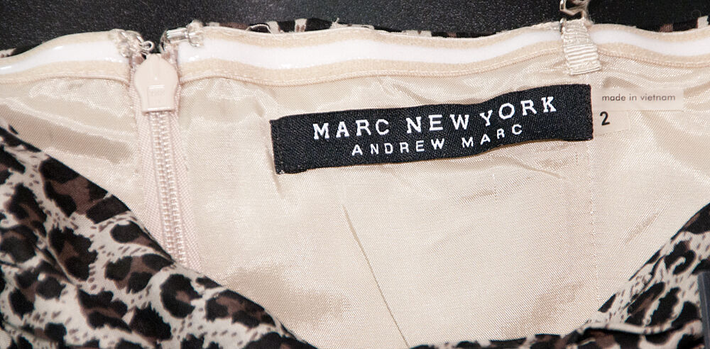 Andrew Marc NY Ruched Cotton Leopard Strapless Lined Rockabilly Dress 2 NWT