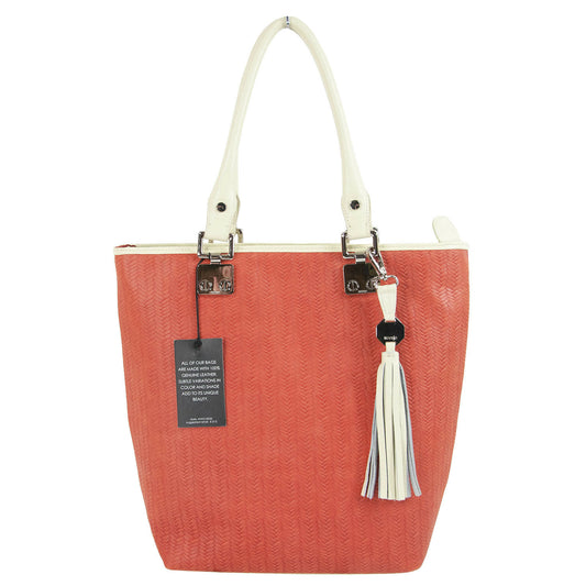 Treesje Orange Woven Leather Cream Tassel Large Organizer AWO-3032 Tote Bag NWT
