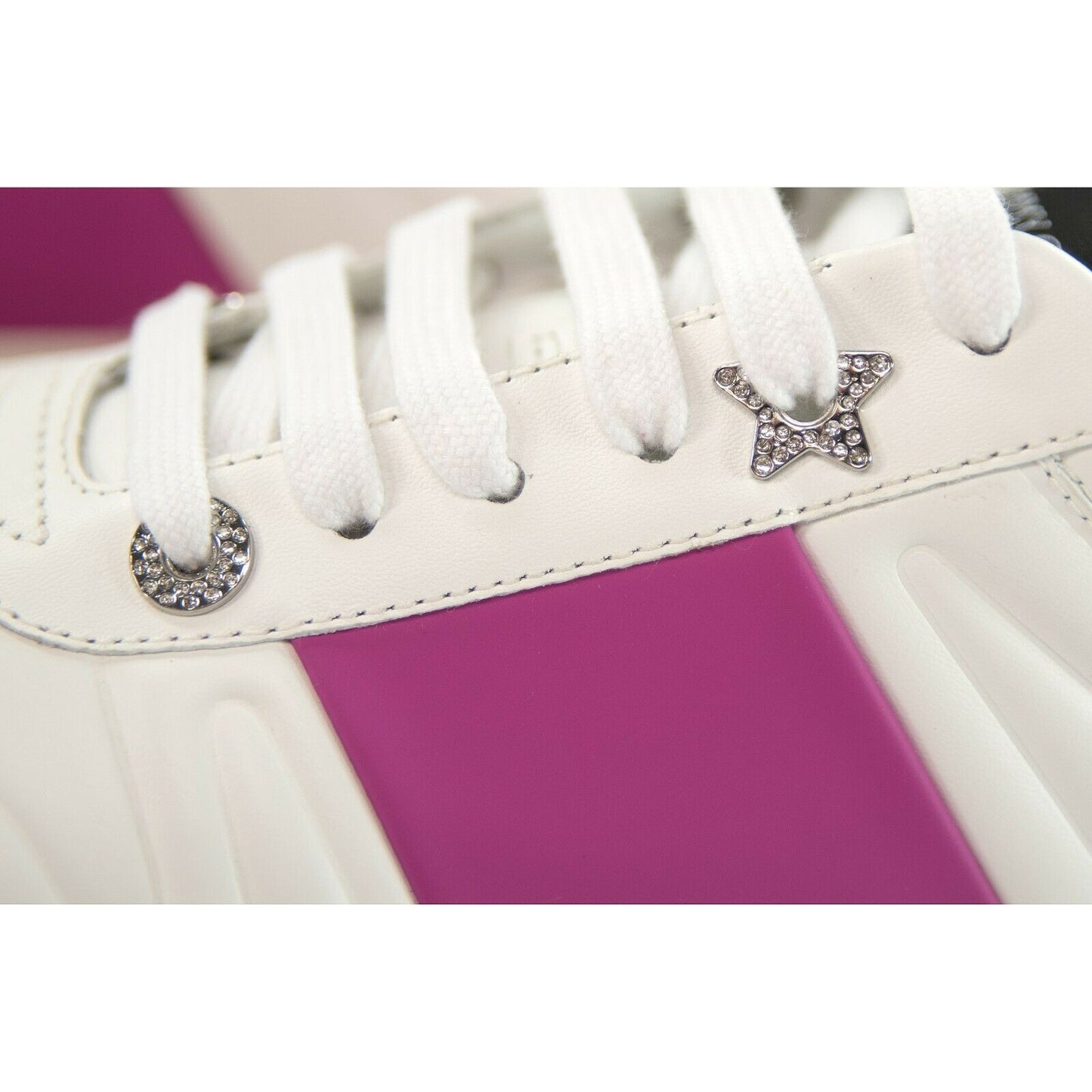 Jimmy Choo Hawaii Fuchsia Stripe Leather Flatform Sneakers 38 NIB