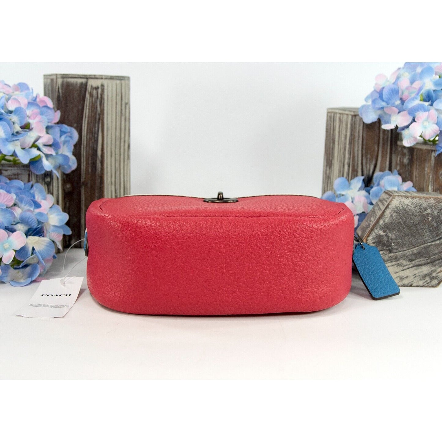 Coach Red Blue Colorblock Leather Camera Guitar Strap Crossbody Bag NWT C6833