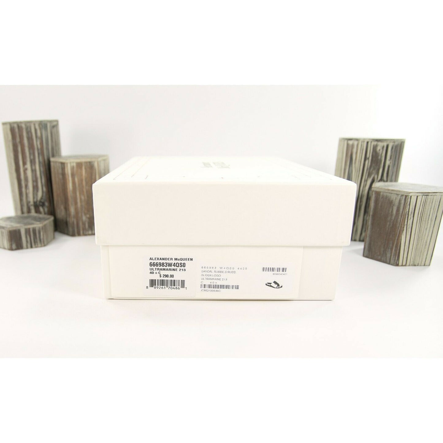 Alexander McQueen Blue Embossed Logo Leather Rubber Pool Slides 40.5 NIB