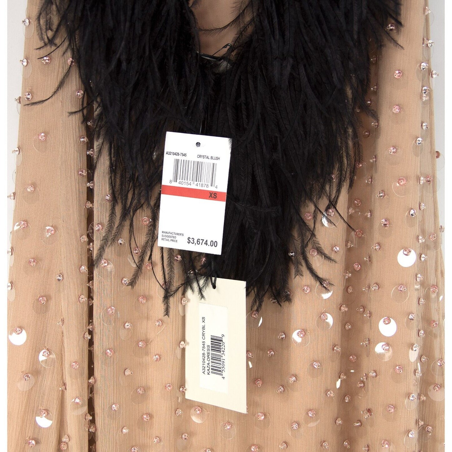 Alexis Kaza Blush Crystal Encrusted Feather Open Back Silk Gown XS NWT $3674