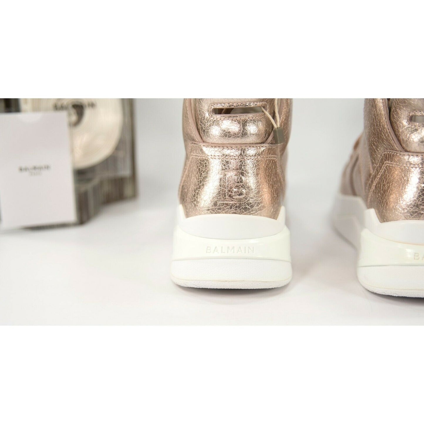 Balmain Rose Gold B-Ball High Top Leather Sneakers 38 NIB