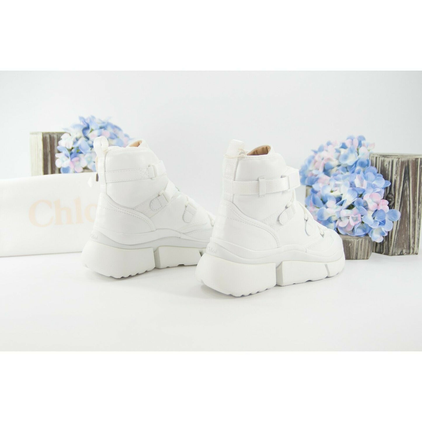 Chloe White Lambskin Leather Sonnie Western High Top Sneakers 36 NIB