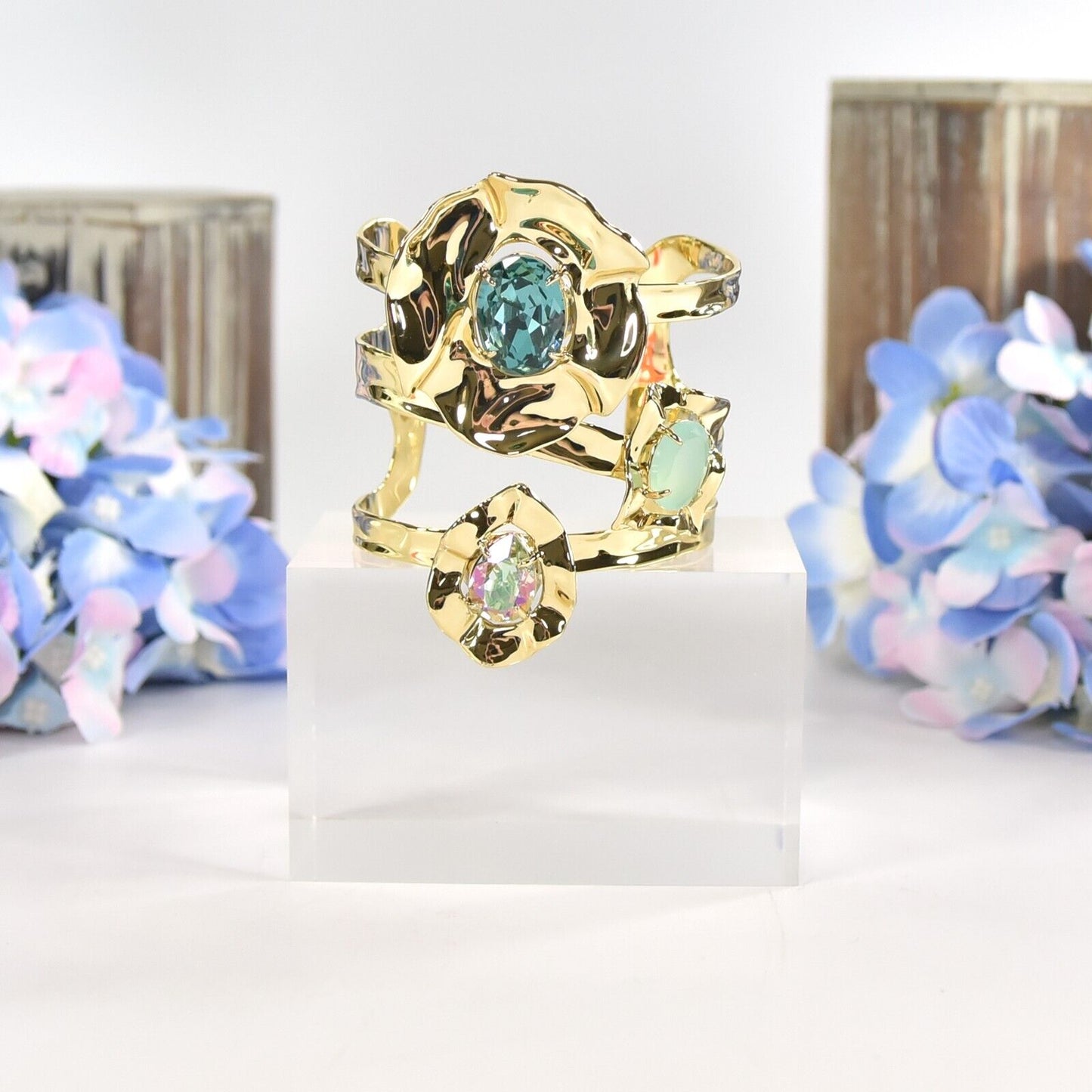 Alexis Bittar Ancient Coin Crystal Cut Out LARGE Cuff Bangle Bracelet NWT