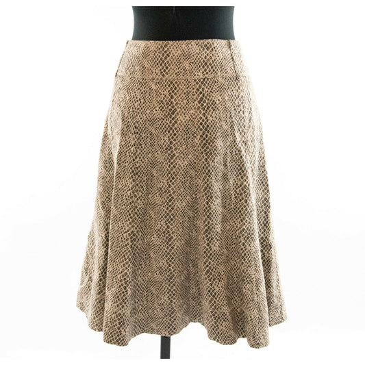 Mexx Beige Brown Python Snake Print A line Linen Midi Skirt 12