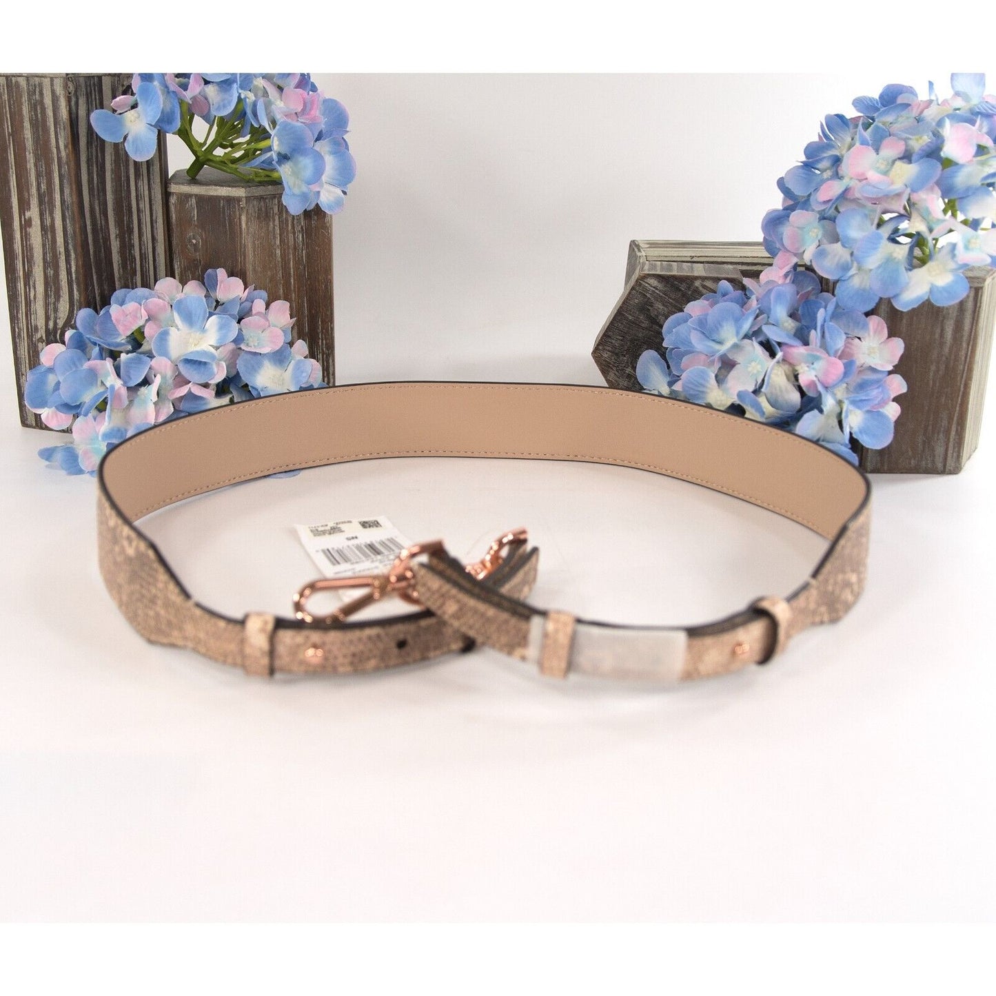 Michael Kors Oyster Lizard Embossed Leather Rose Gold Handbag Guitar Strap NWT