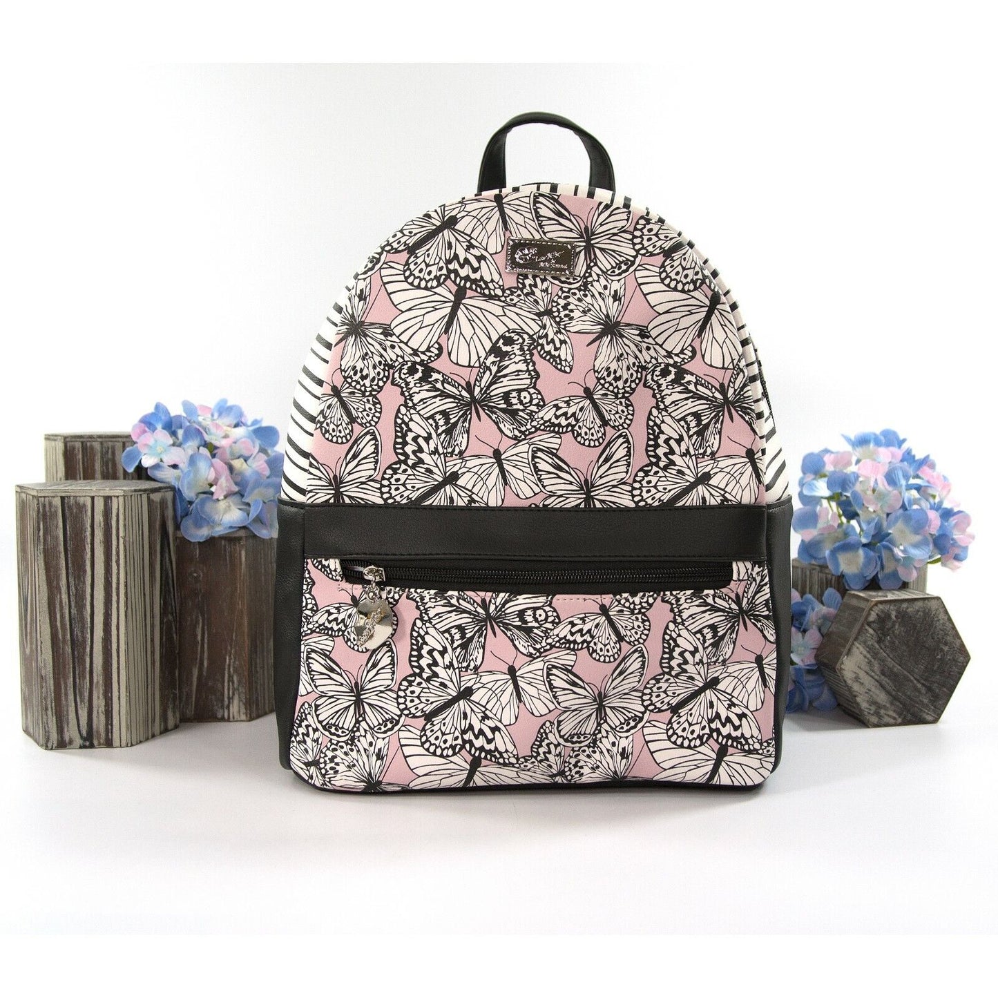 Betsey Johnson Sammy Black White Blush Butterfly Backpack Bag NWT
