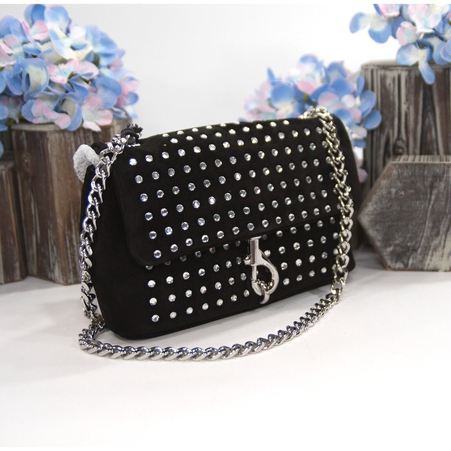 Rebecca Minkoff Edie Date Night Studded Black Suede Mini Bag NWT
