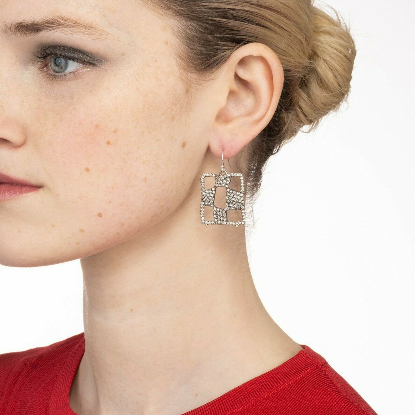 Alexis Bittar Crystal Modern Georgian Checkerboard Rhodium Drop Earrings NWT