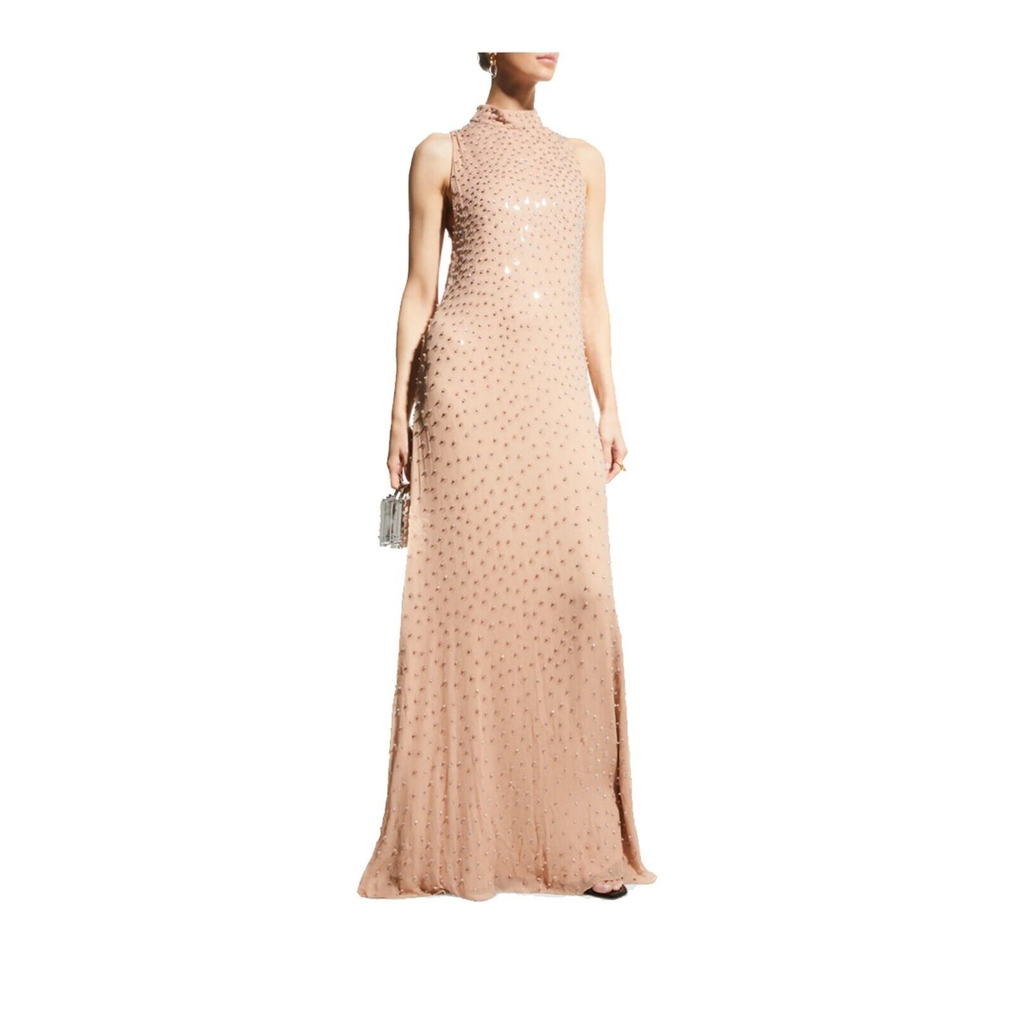 Alexis Kaza Blush Crystal Encrusted Feather Open Back Silk Gown XS NWT $3674