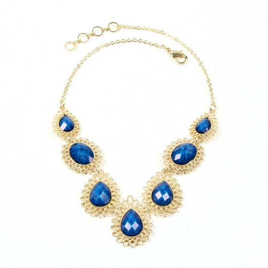 Amrita Singh Lapis Resin Filigree Surf Lodge Gold Tone Necklace NKC 9931 NWT