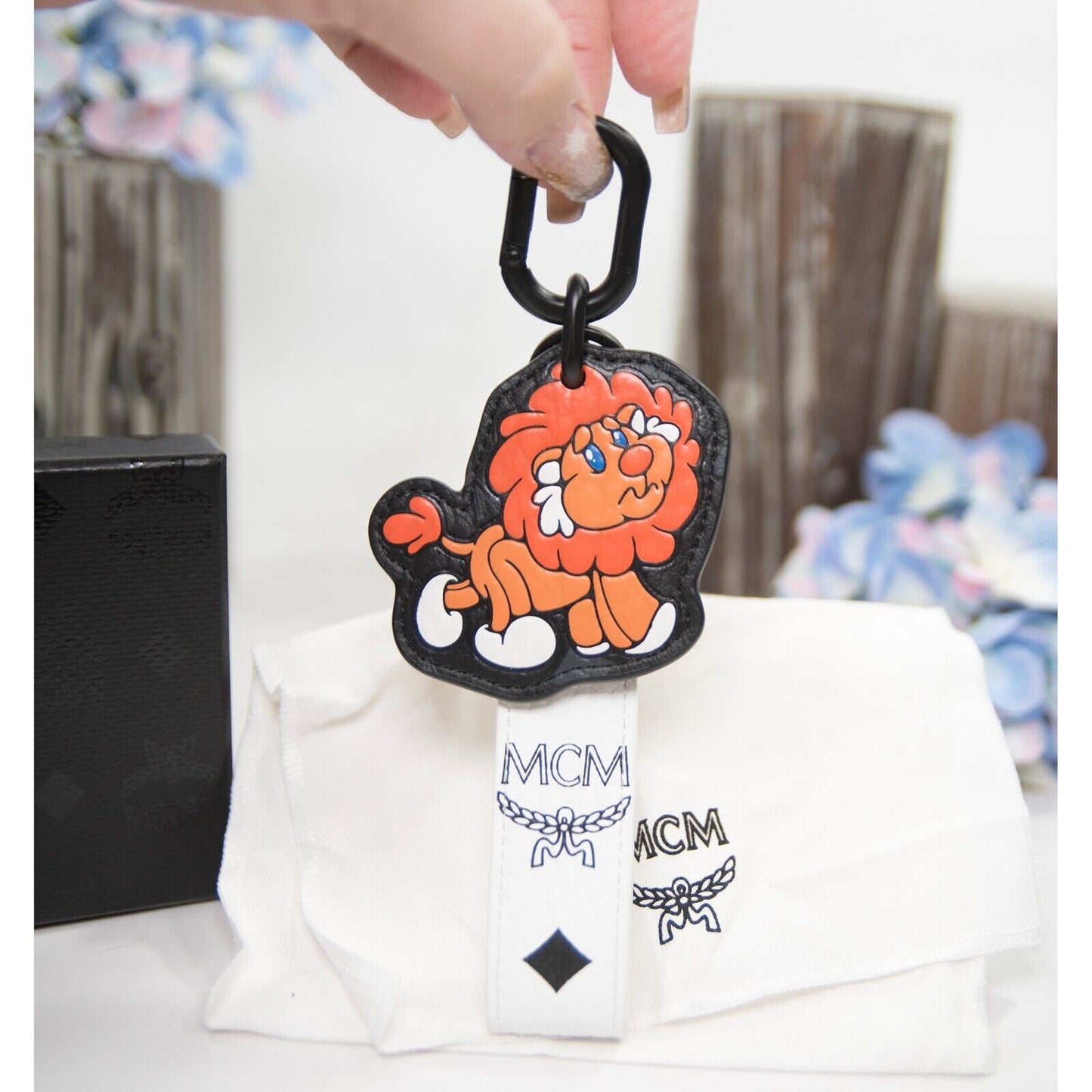 MCM x SAMBYPEN Henry Timid Lion Logo Leather Large Bag Charm Keychain NWT